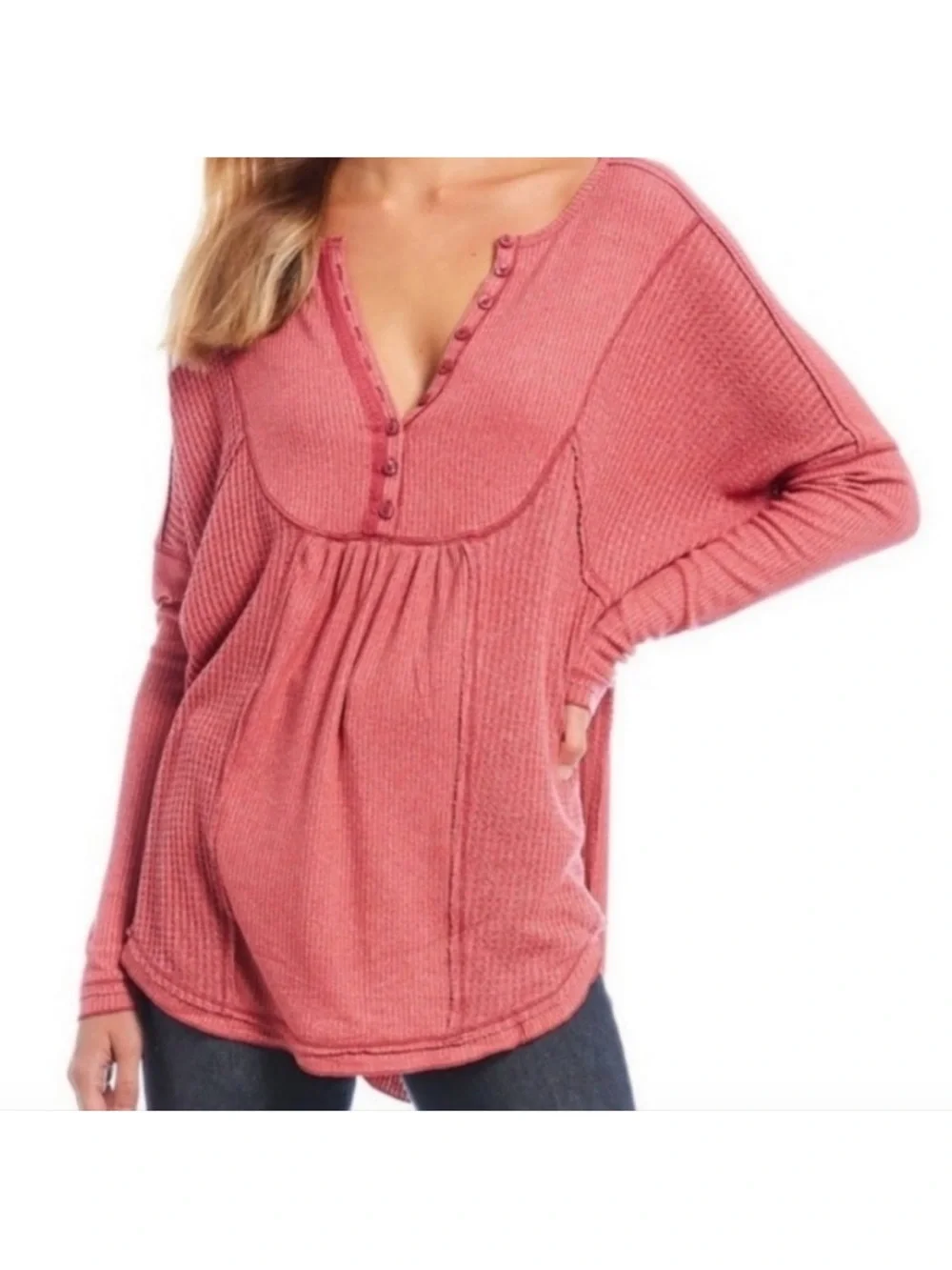 Free People Leo Henley Tee Waffle Knit Size Small